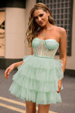 Light Green Corset A Line Short Homecoming Dress with Ruffles