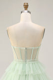 Light Green Tiered Short Corset Homecoming Dress with Ruffles