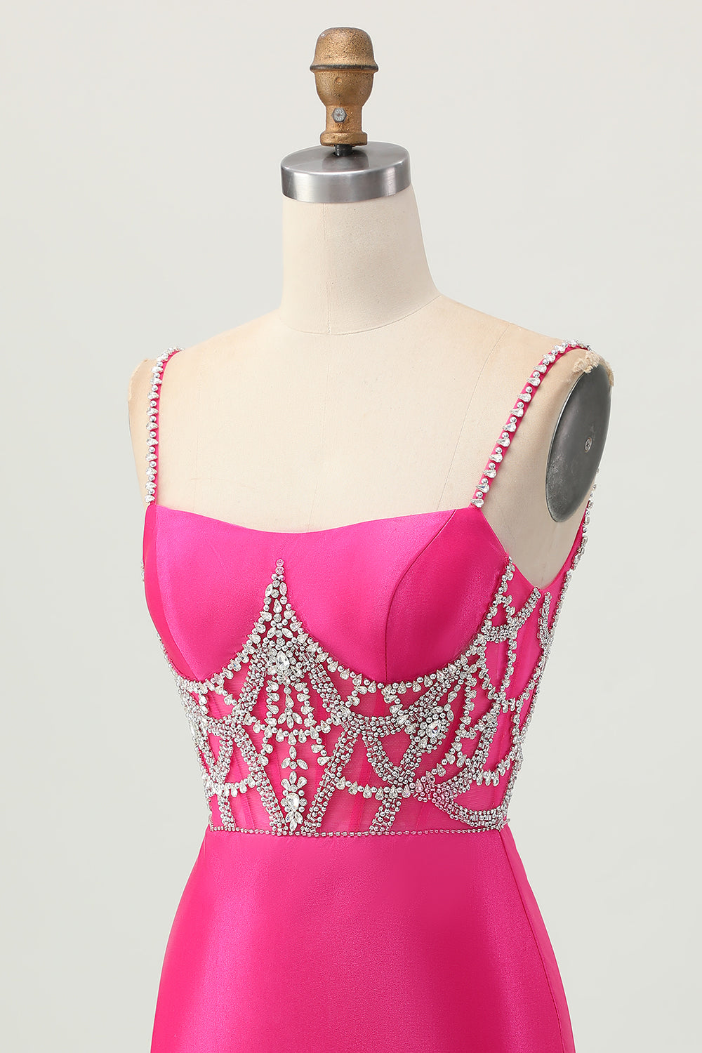 Sparkly Fuchsia Corset Tight Satin Short Homecoming Dress with Beading