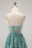 Sparkly Green Metallic A Line Short Homecoming Dress with Beading