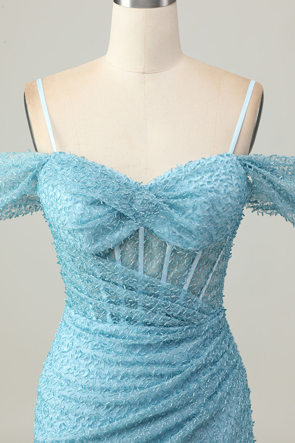 Sparkly Blue Tight Corset Cold Shoulder Short Homecoming Dress