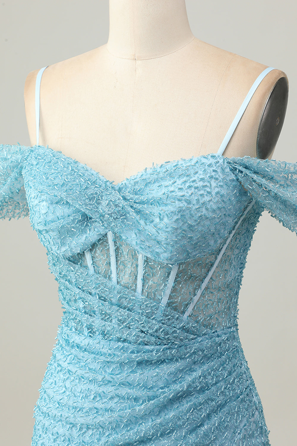 Sparkly Blue Tight Corset Cold Shoulder Short Homecoming Dress