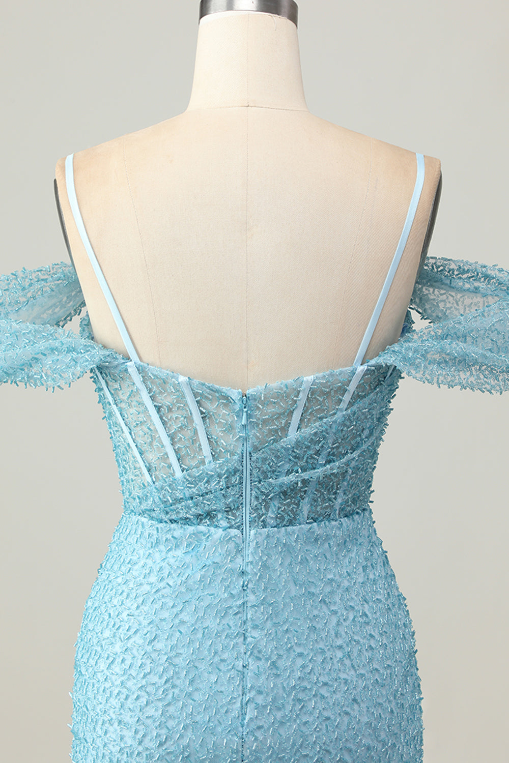Sparkly Blue Tight Corset Cold Shoulder Short Homecoming Dress