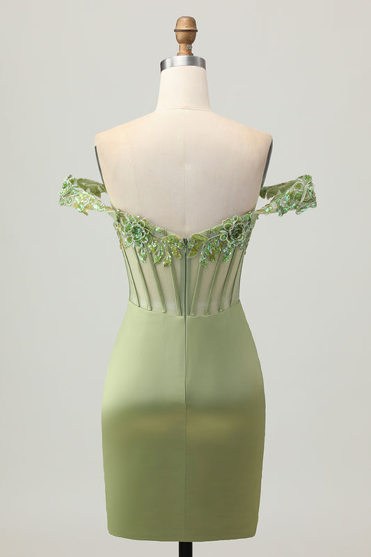 Sparkly Green Tight Corset Short Homecoming Dress with Sequins