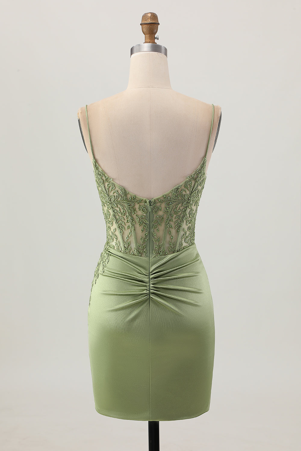 Zapaka Women Appliqued Homecoming Dress Sage Green Corset Tight Short Ruched Short Satin Cocktail Dress, Sage Green / US4 Zapaka Women Appliqued Homecoming Dress Sage Green Corset Tight Short Ruched Short Satin Cocktail Dress, Sage Green / US4