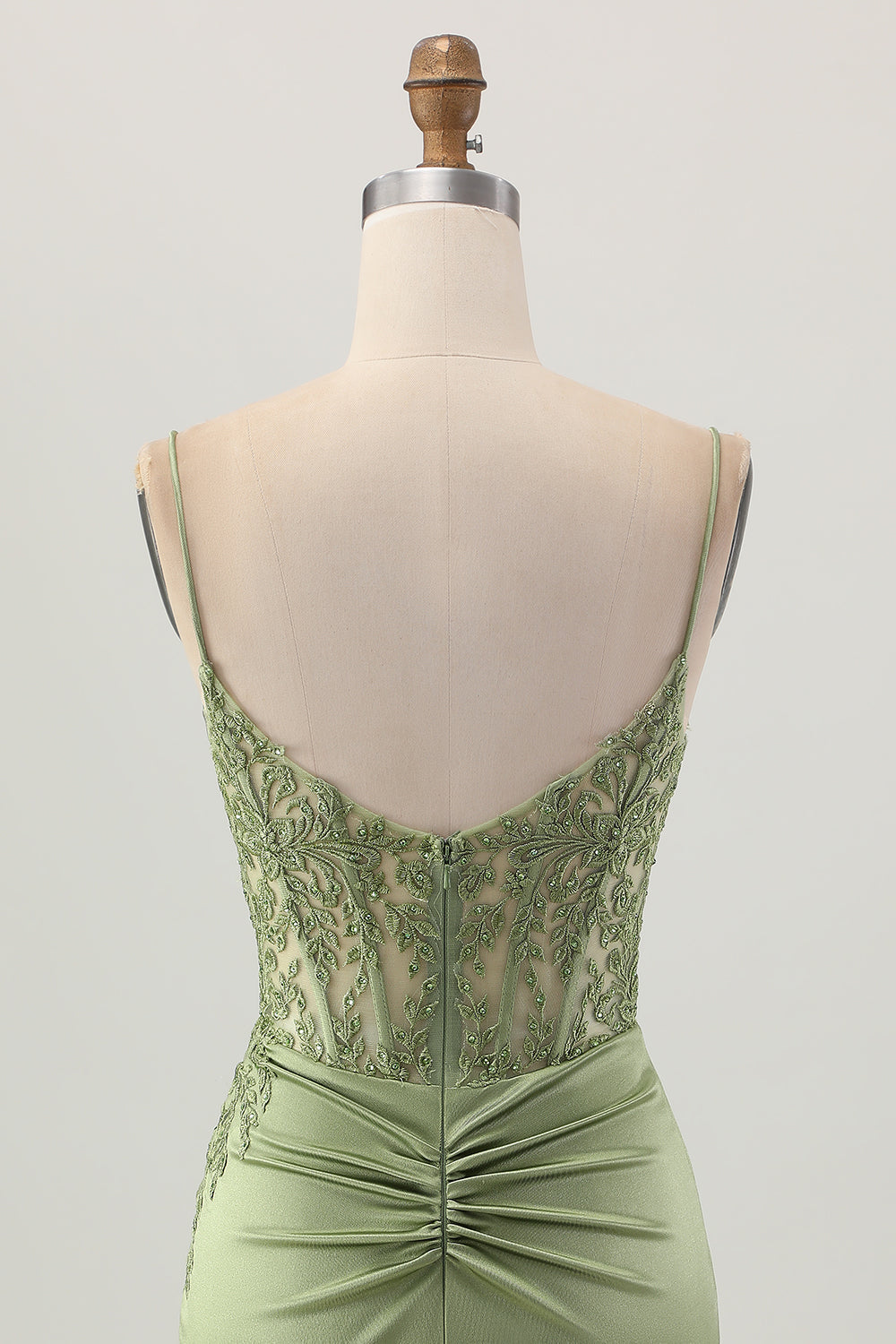 Sage Green Corset Satin Tight Short Homecoming Dress with Lace
