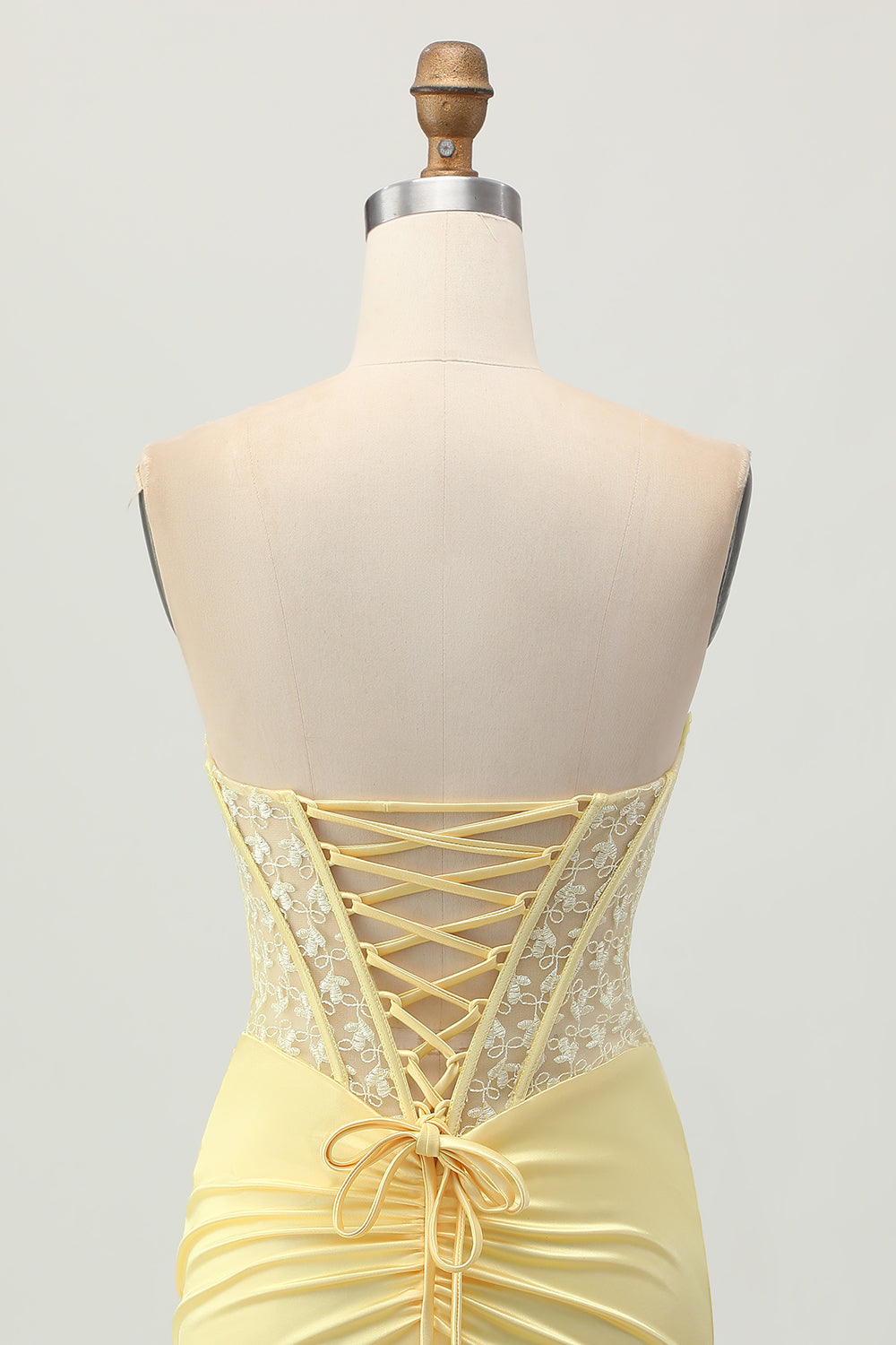 Zapakasa Women Yellow Corset Short Homecoming Dress with Lace Strapless Tight Lace Up Back Satin Cocktail Dress with Slit Zapakasa Women Yellow Corset Short Homecoming Dress with Lace Strapless Tight Lace Up Back Satin Cocktail Dress with Slit