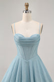 Grey Blue Corset A Line Spaghetti Straps Short Homecoming Dress