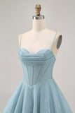 Grey Blue Corset A Line Spaghetti Straps Short Homecoming Dress