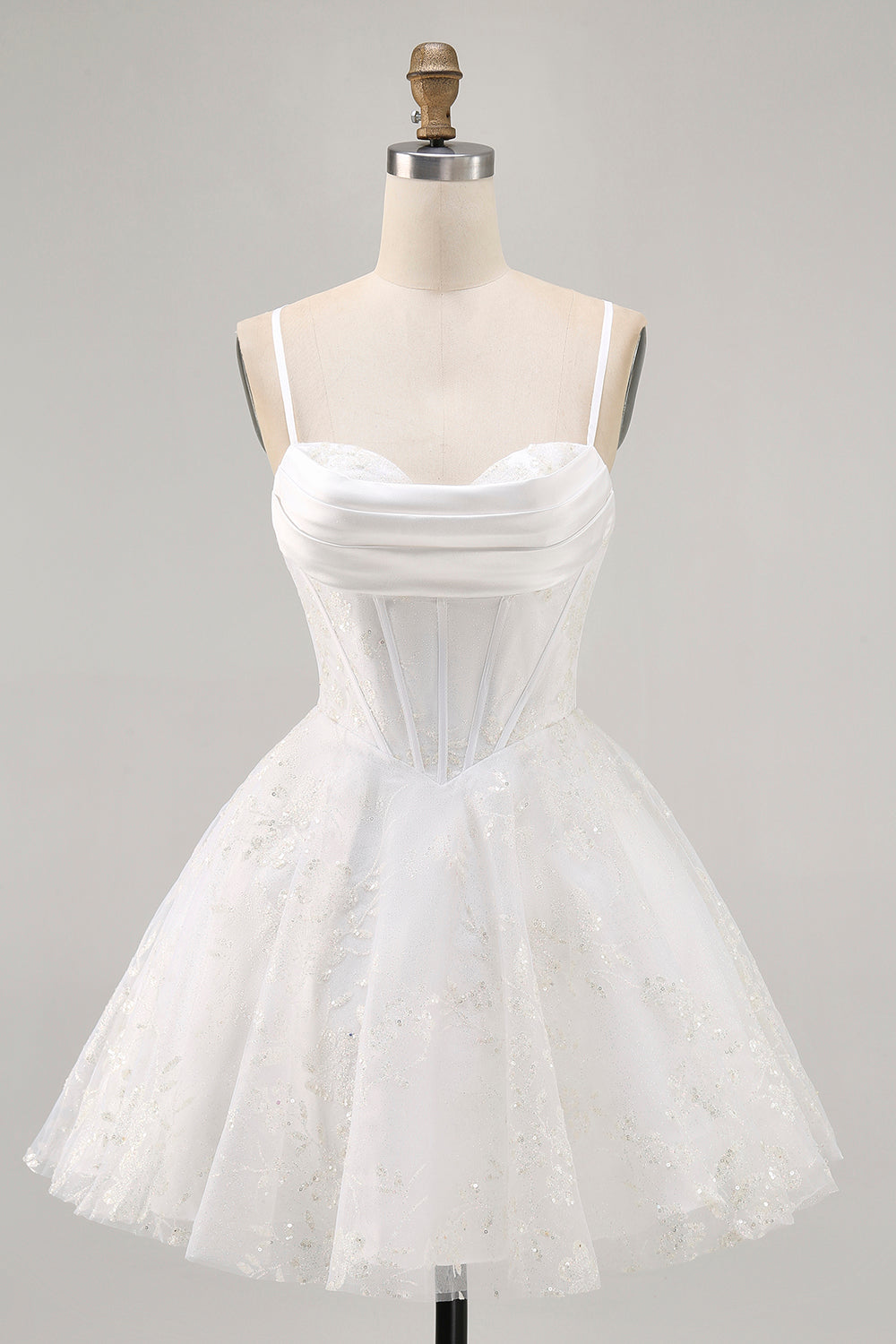 White Corset Spaghetti Straps Short Homecoming Dress with Lace