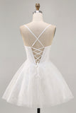 White Corset Spaghetti Straps Short Homecoming Dress with Lace