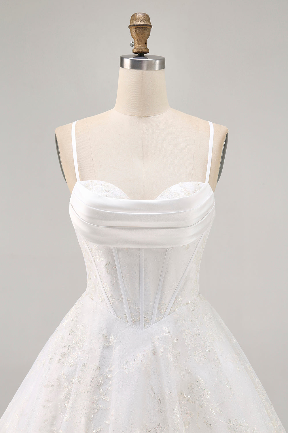 White Corset Spaghetti Straps Short Homecoming Dress with Lace
