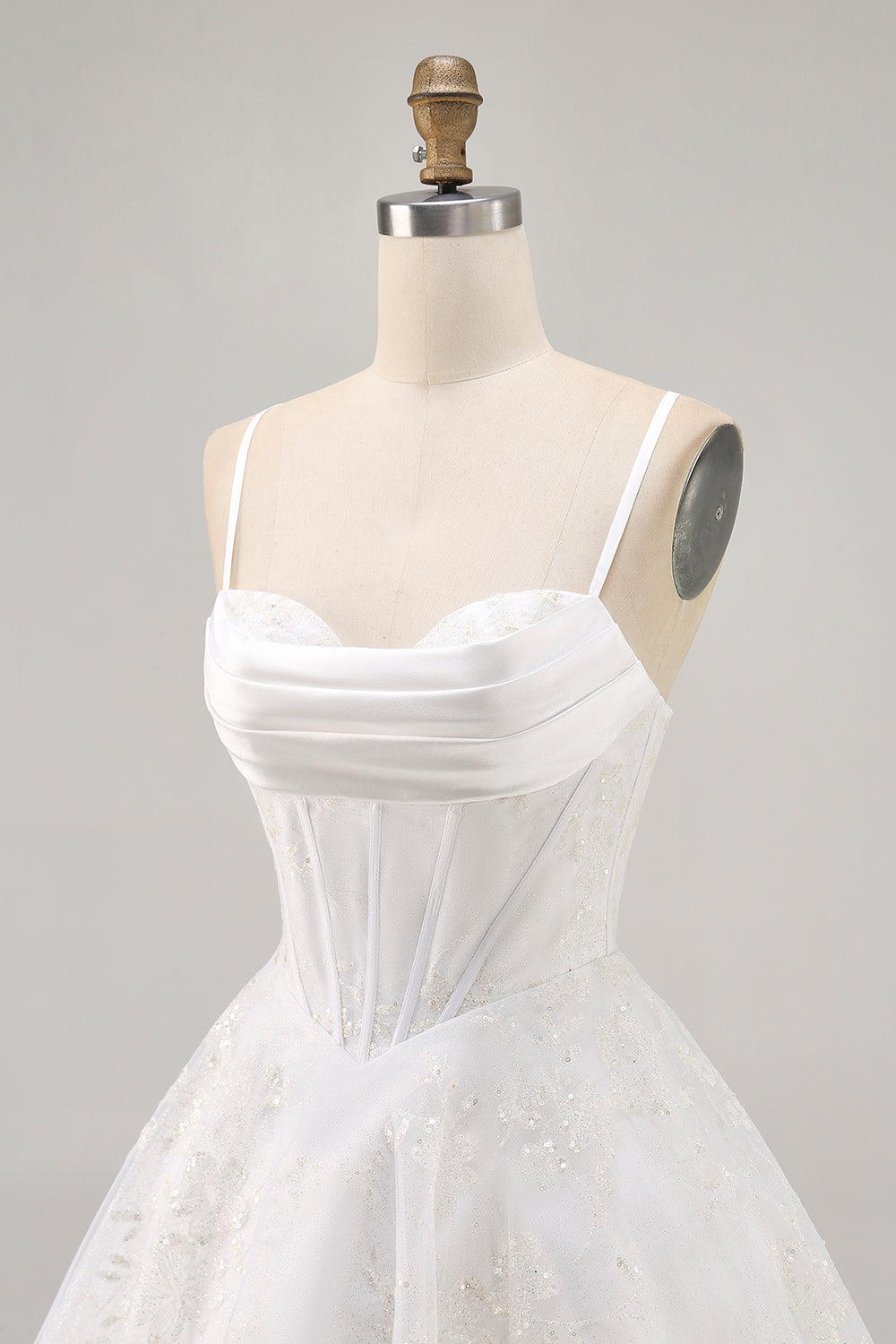 White Corset Spaghetti Straps Short Homecoming Dress with Lace