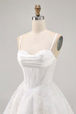 White Corset Spaghetti Straps Short Homecoming Dress with Lace