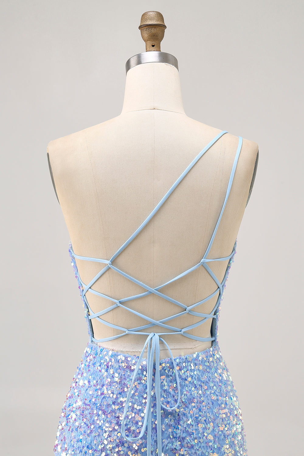 Sparkly Blue Sequins One Shoulder Short Homecoming Dress