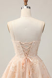 Apricot Floral A Line Spaghetti Straps Short Homecoming Dress