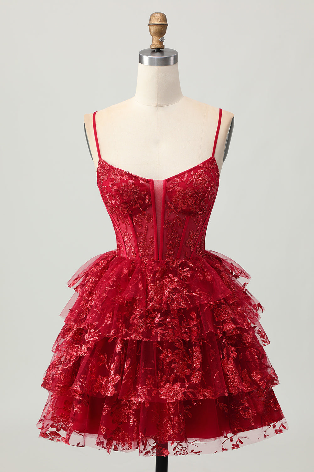 dark red corset mini dress Murci satin jacquard structured corset square neck pleated mini dress in red