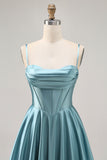 Grey Green Satin Ruched A Line Short Corset Homecoming Dress