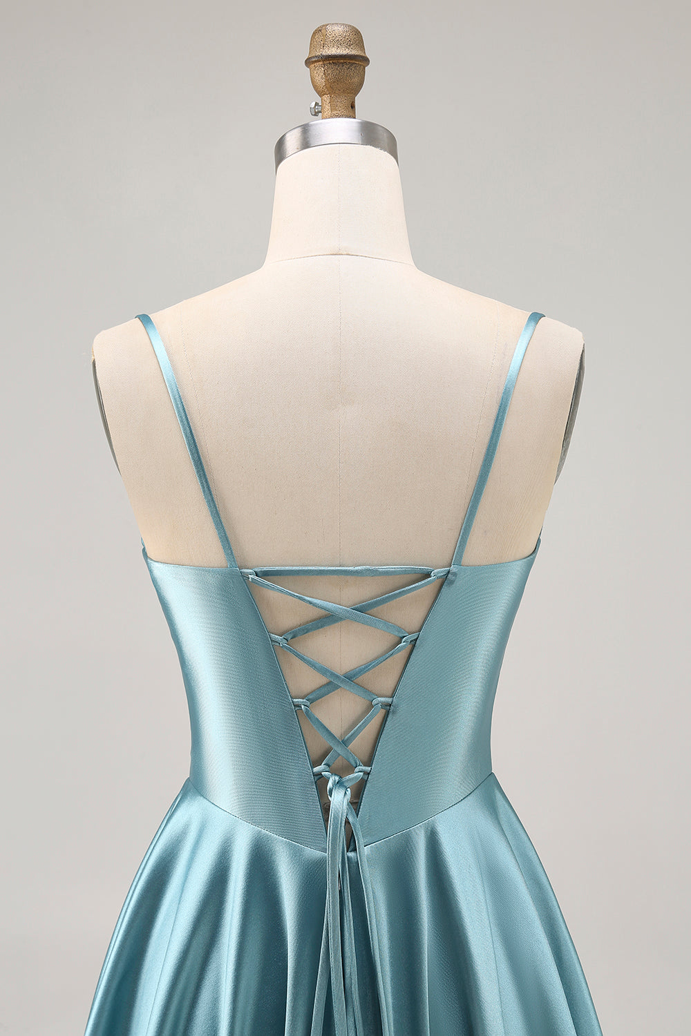 Grey Green Satin Ruched A Line Short Corset Homecoming Dress