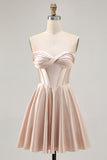 Champagne Satin Sweetheart Short Corset Homecoming Dress