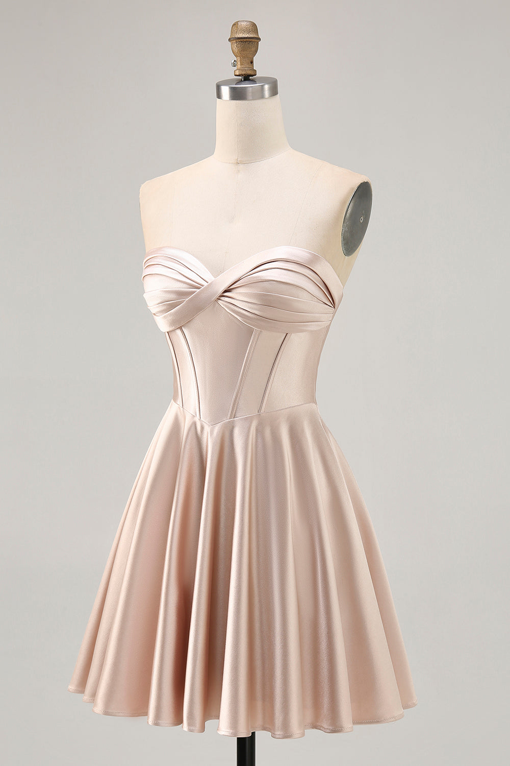 Zapaka Women Champagne Homecoming Dress Strapless Corset Satin A-Line Short Party Dress, Champagne / US16 Zapaka Women Champagne Homecoming Dress Strapless Corset Satin A-Line Short Party Dress, Champagne / US16