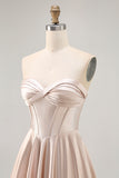 Champagne Satin Sweetheart Short Corset Homecoming Dress