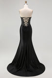 Sparkly Black Corset Mermaid Beaded Long Prom Dress with Slit