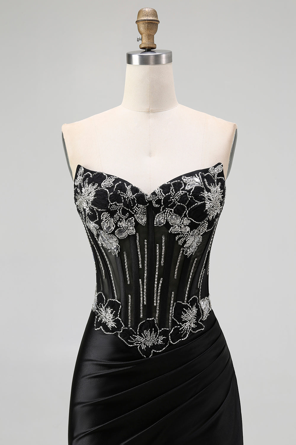 Sparkly Black Corset Mermaid Beaded Long Prom Dress with Slit