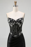 Sparkly Black Corset Mermaid Beaded Long Prom Dress with Slit