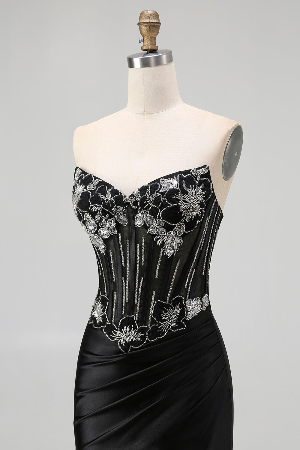 Sparkly Black Corset Mermaid Beaded Long Prom Dress with Slit