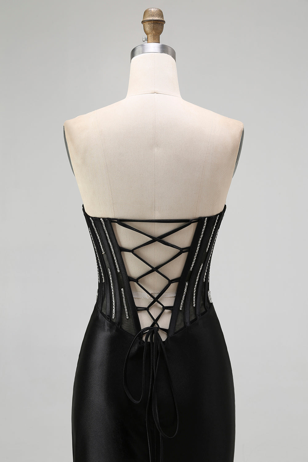 Sparkly Black Corset Mermaid Beaded Long Prom Dress with Slit