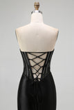 Sparkly Black Corset Mermaid Beaded Long Prom Dress with Slit