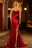 Sparkly Red Mermaid Satin Sweetheart Long Prom Dress with Sequins