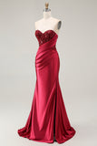 Sparkly Red Sweetheart Mermaid Long Prom Dress with Sequins