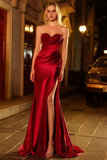 Sparkly Red Mermaid Satin Sweetheart Long Prom Dress with Sequins