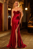 Sparkly Red Mermaid Satin Sweetheart Long Prom Dress with Sequins