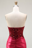 Sparkly Red Sweetheart Mermaid Long Prom Dress with Sequins