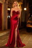 Sparkly Red Mermaid Satin Sweetheart Long Prom Dress with Sequins