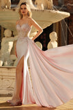 Sparkly Champagne Mermaid Satin Long Prom Dress with Beading