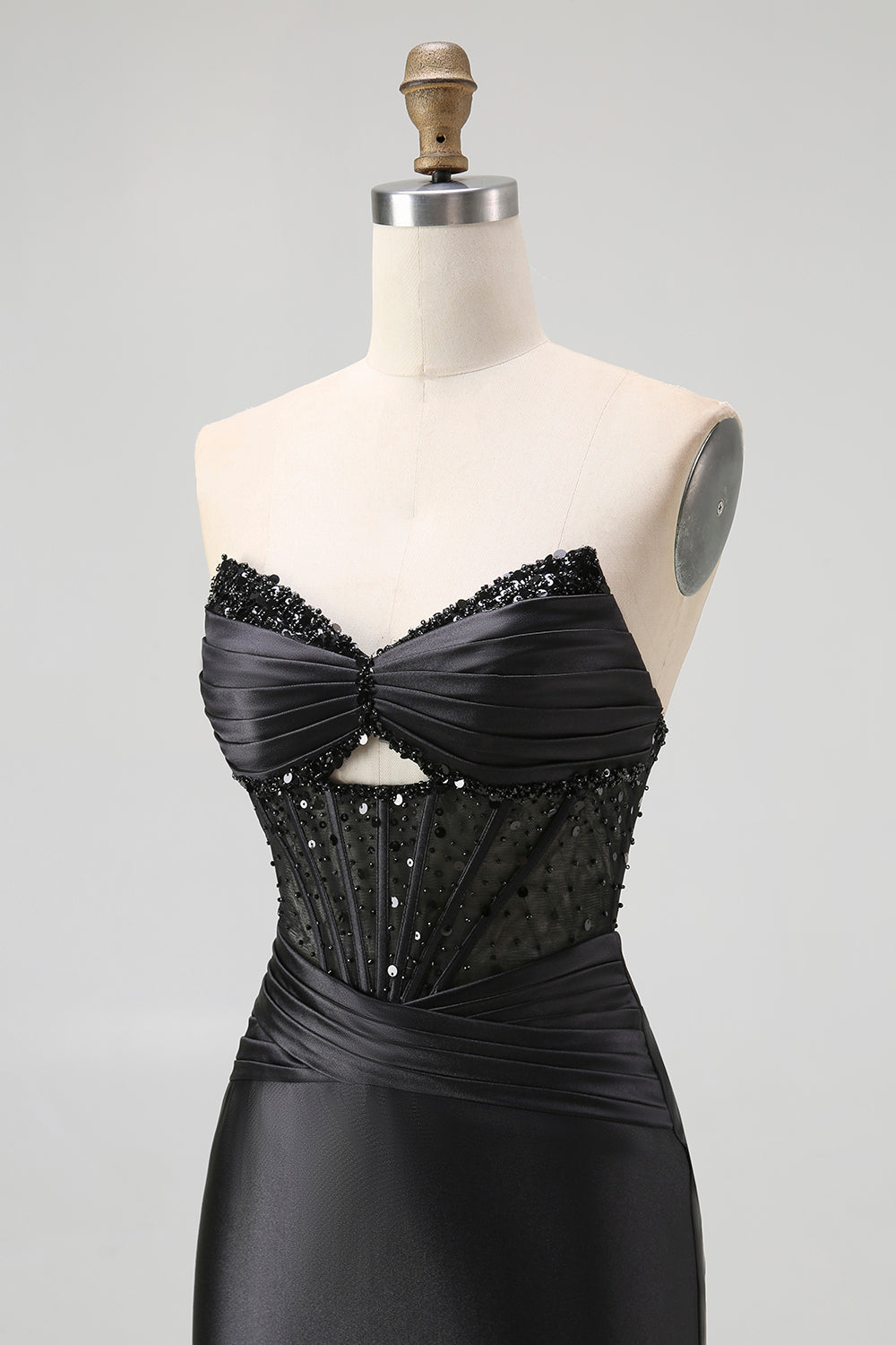 Sparkly Black Sweetheart Mermaid Satin Long Corset Prom Dress with Beading