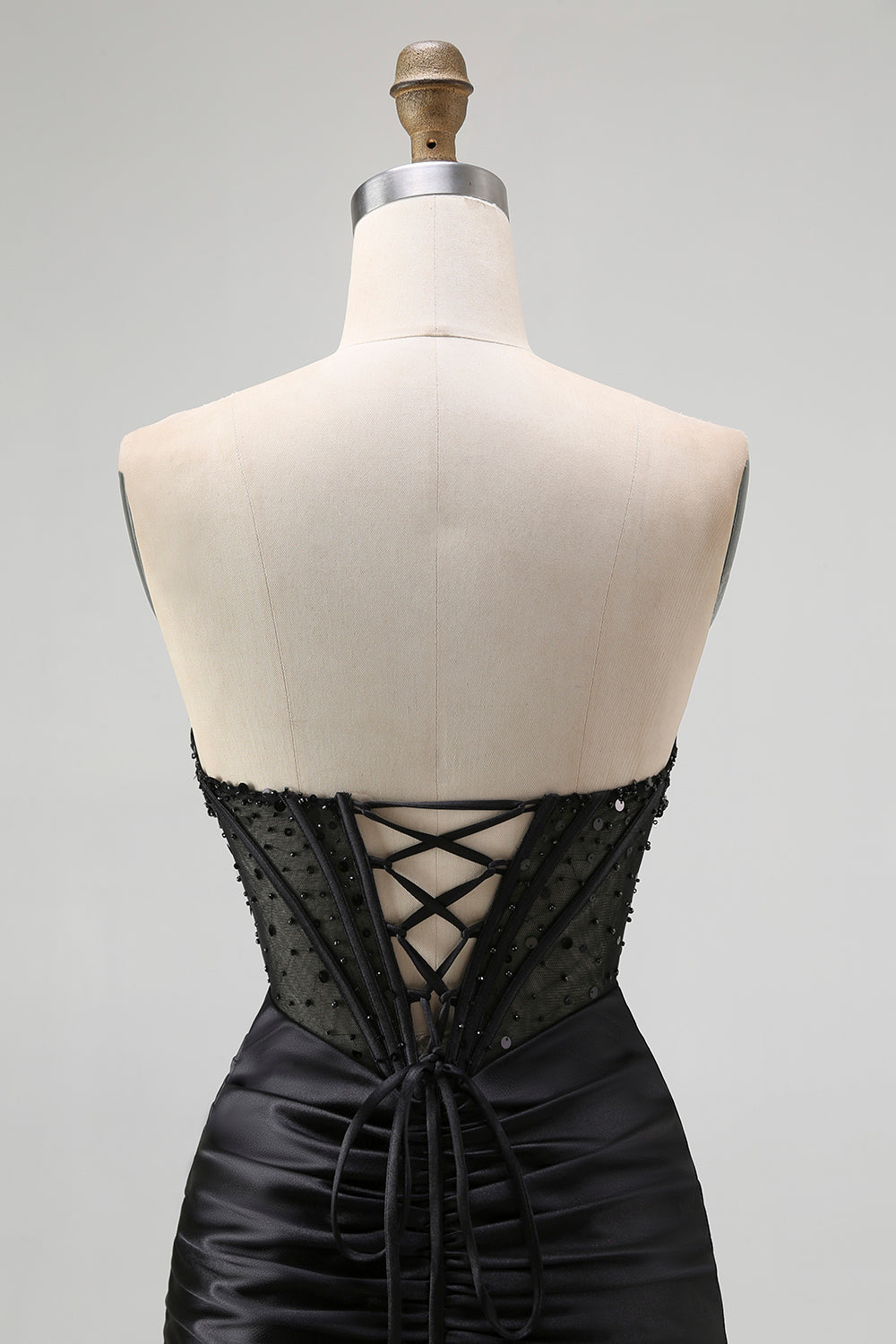 Sparkly Black Sweetheart Mermaid Satin Long Corset Prom Dress with Beading