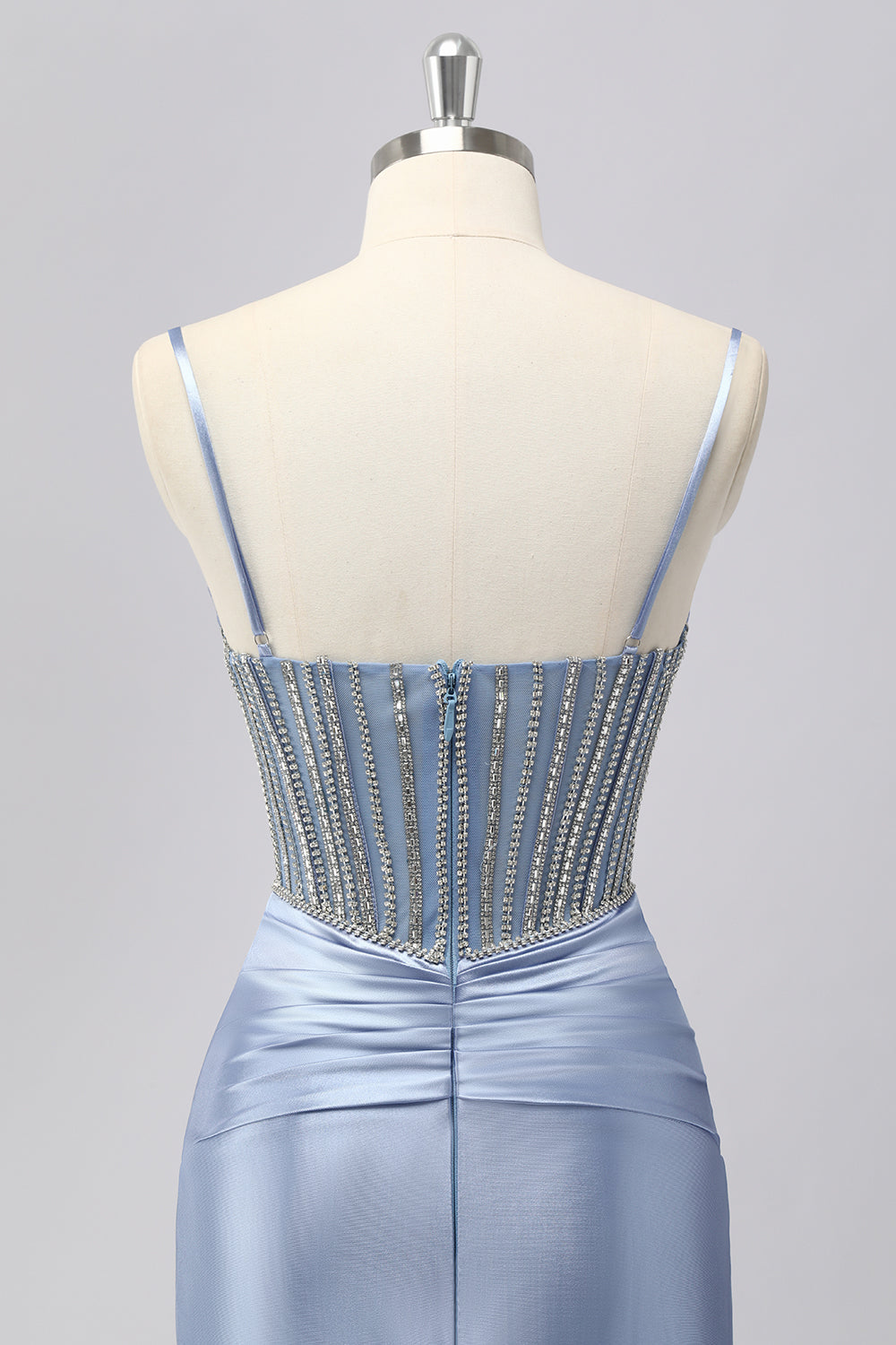 Sparkly Grey Blue Mermaid Spaghetti Straps Long Prom Dress with Beading