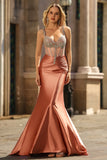 Sparkly Blush Mermaid Satin Long Corset Prom Dress with Beading