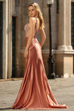Sparkly Blush Mermaid Satin Long Corset Prom Dress with Beading
