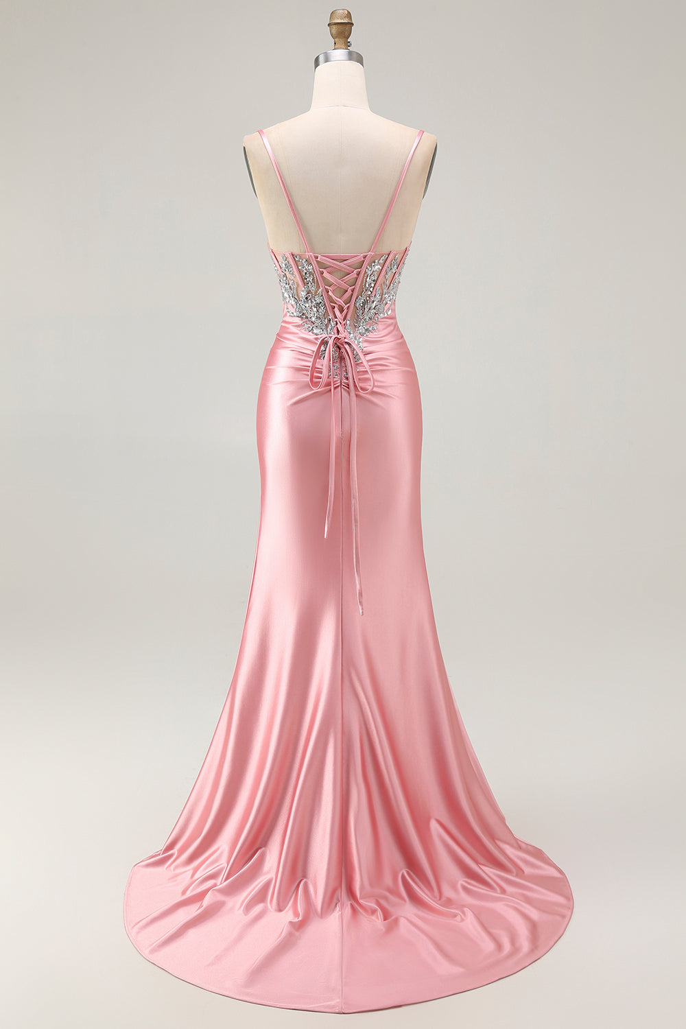 Zapakasa Women Sparkly Blush Corset Ruched Long Prom Dress with Slit Mermaid Spaghetti Straps Satin Lace Up Back Formal Dress with Beading Zapakasa Women Sparkly Blush Corset Ruched Long Prom Dress with Slit Mermaid Spaghetti Straps Satin Lace Up Back Formal Dress with Beading