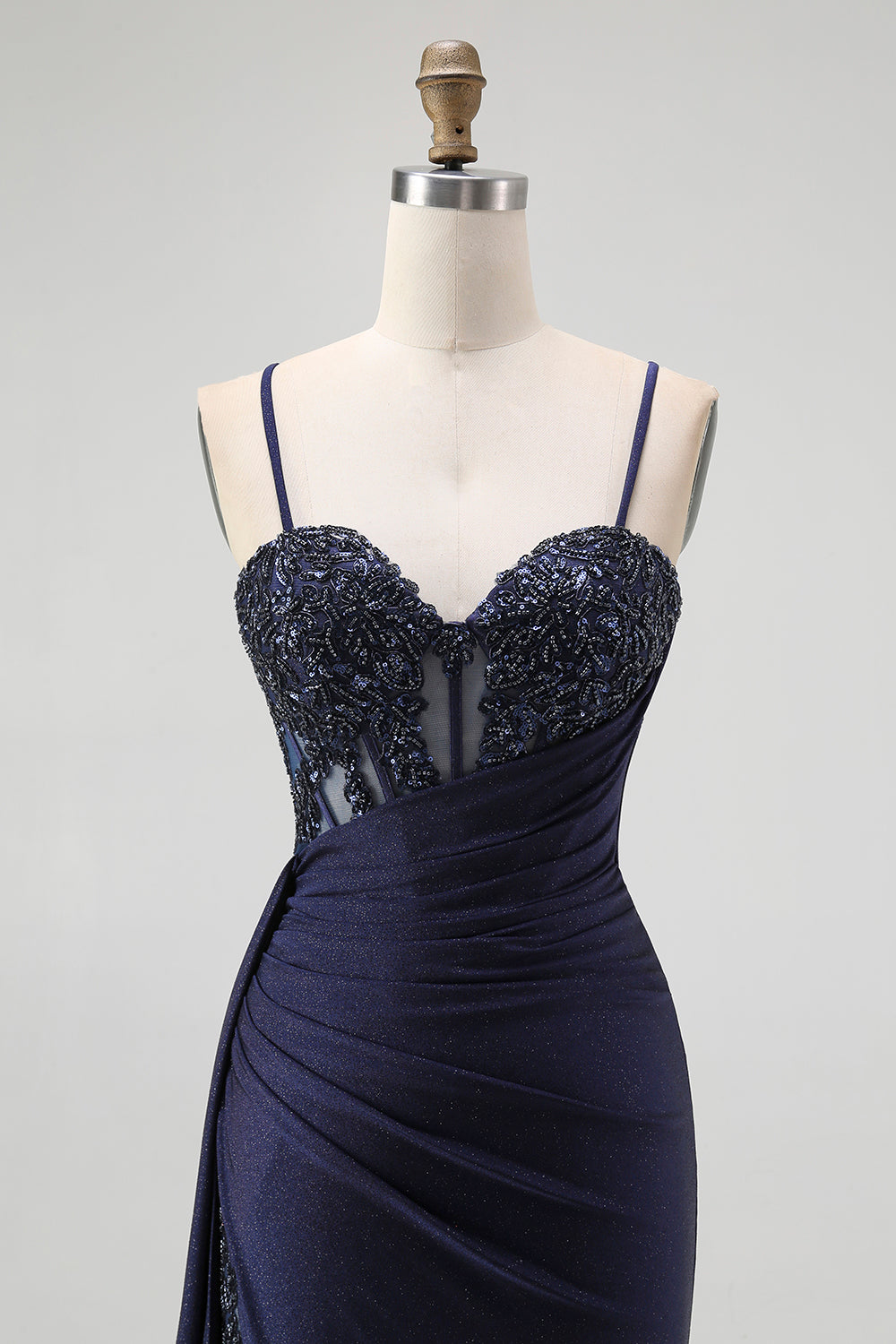 Sparkly Burgundy Spaghetti Straps Mermaid Long Corset Prom Dress with Beading