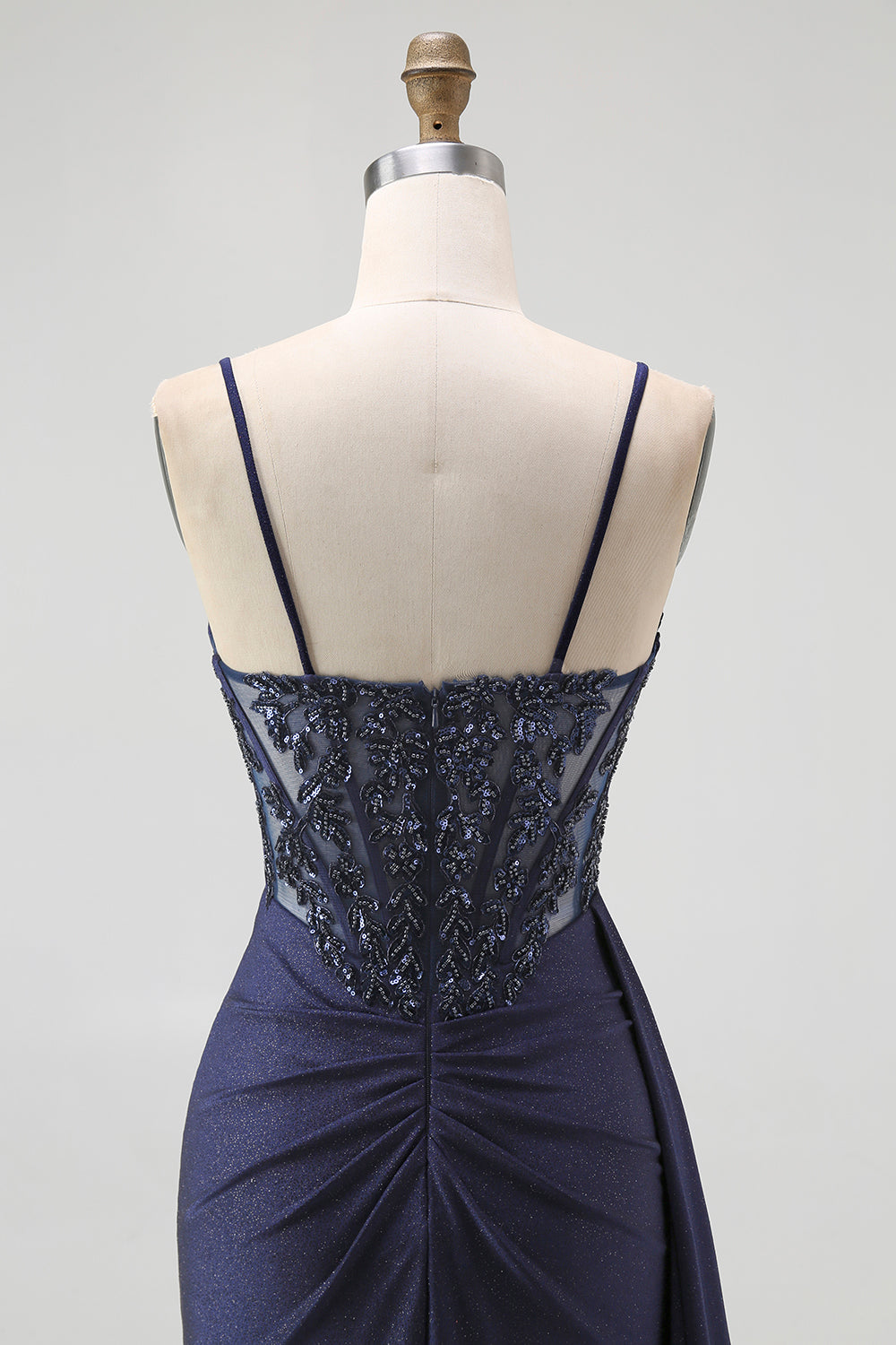 Sparkly Burgundy Spaghetti Straps Mermaid Long Corset Prom Dress with Beading
