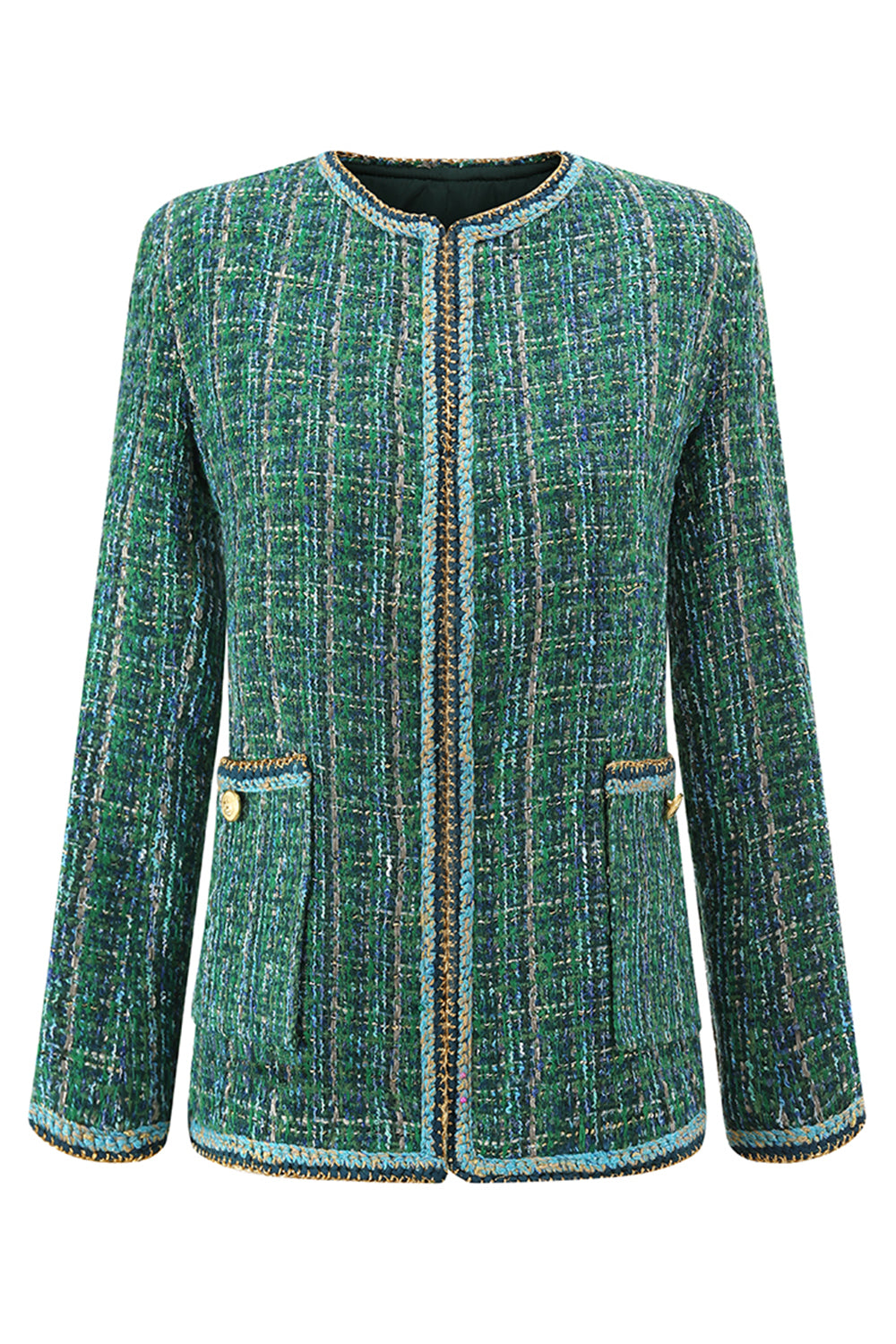 Dark Green Tweed Plaid 2 Piece Women Prom Suits