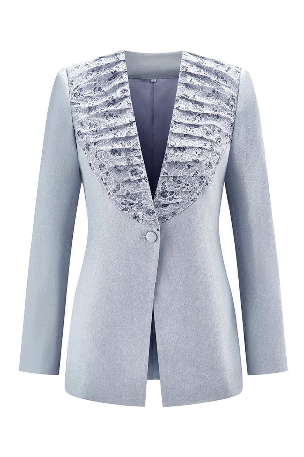 Grey Blue 2 Piece Shawl Lapel Women Prom Suits with Lace