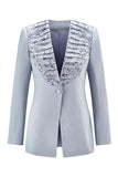 Grey Blue 2 Piece Shawl Lapel Women Prom Suits with Lace